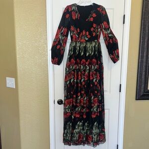 JessaKae Floral Black and Red Maxi Dress XS